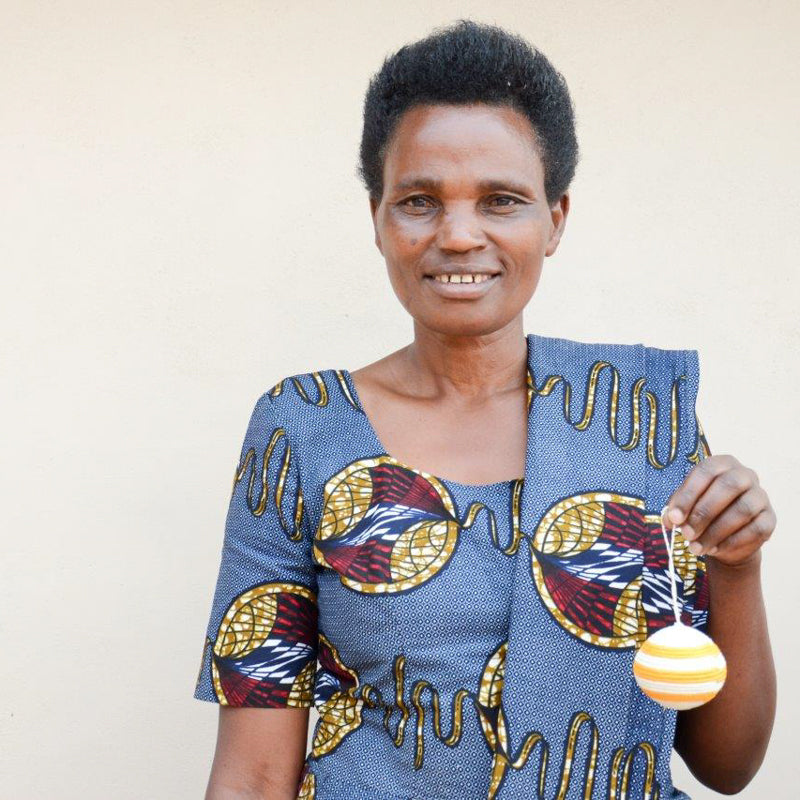 Yellow Striped Woven Ball Ornament