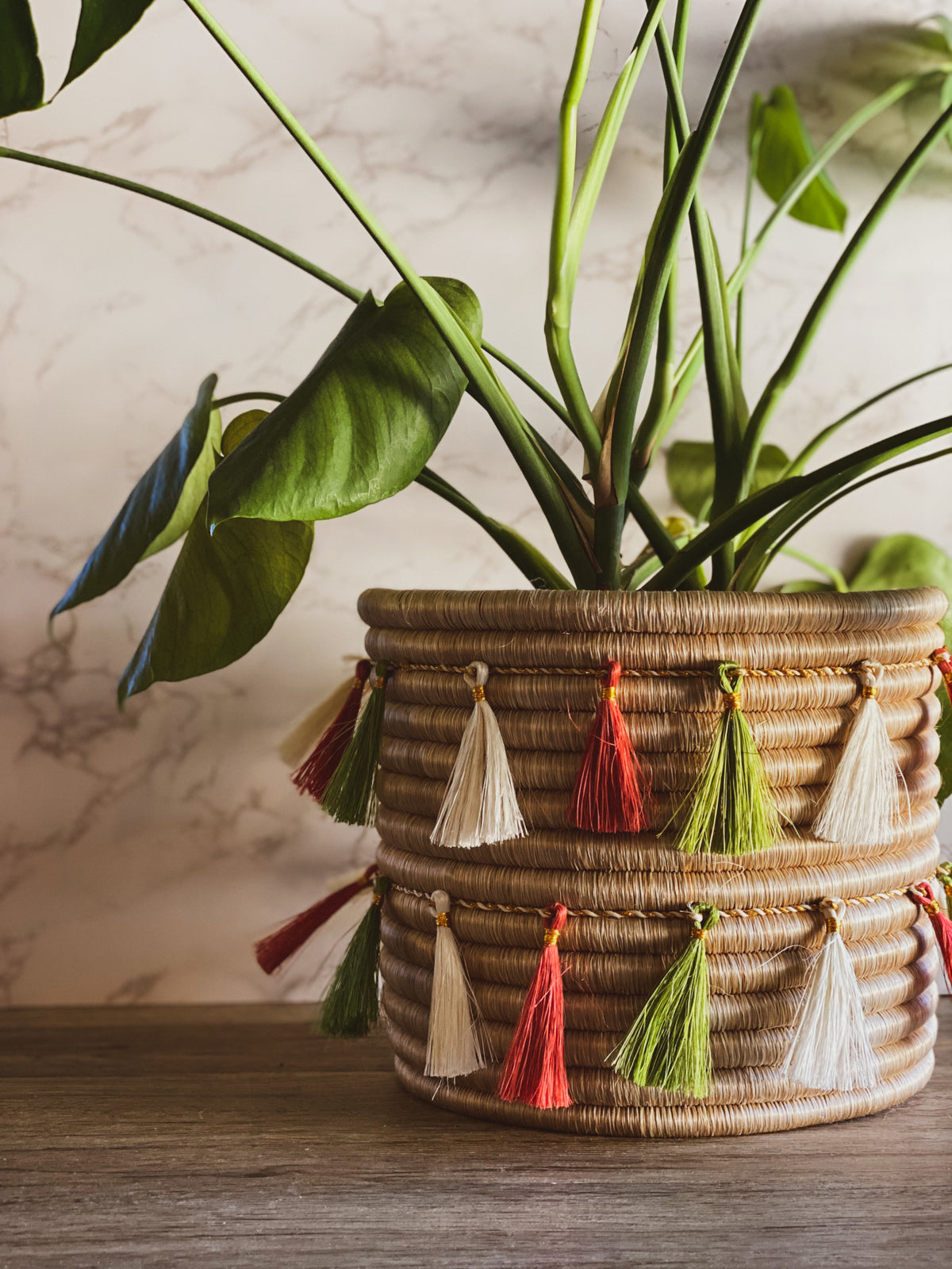 Large Sutton Basket with Two Holly Tassel Strands