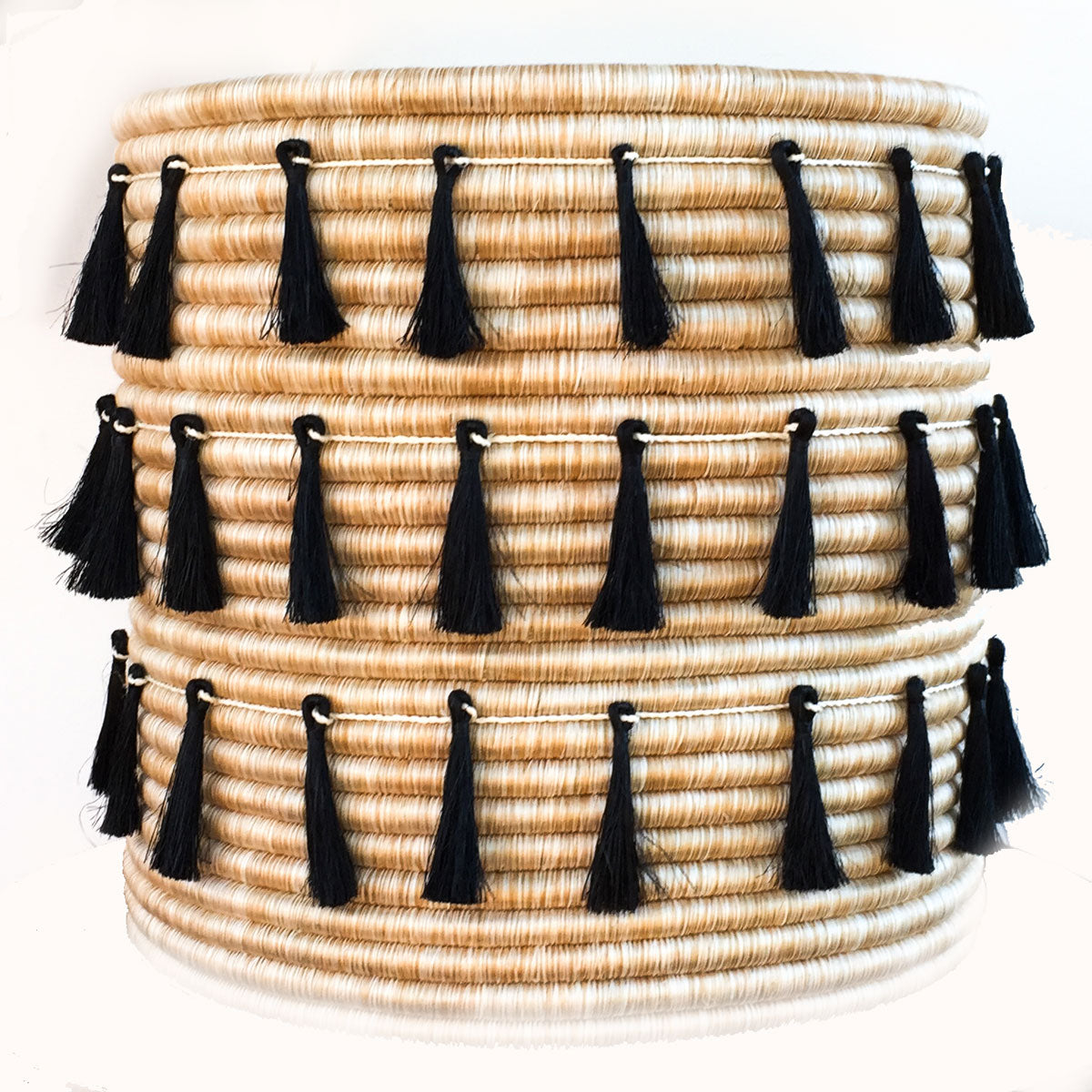 Grand Sutton Basket with three Onyx Tassel Strands