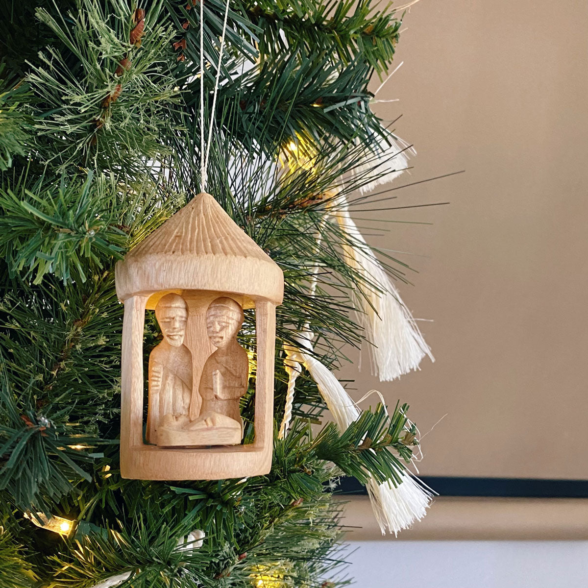 Hand-Carved Nativity Hut Ornament
