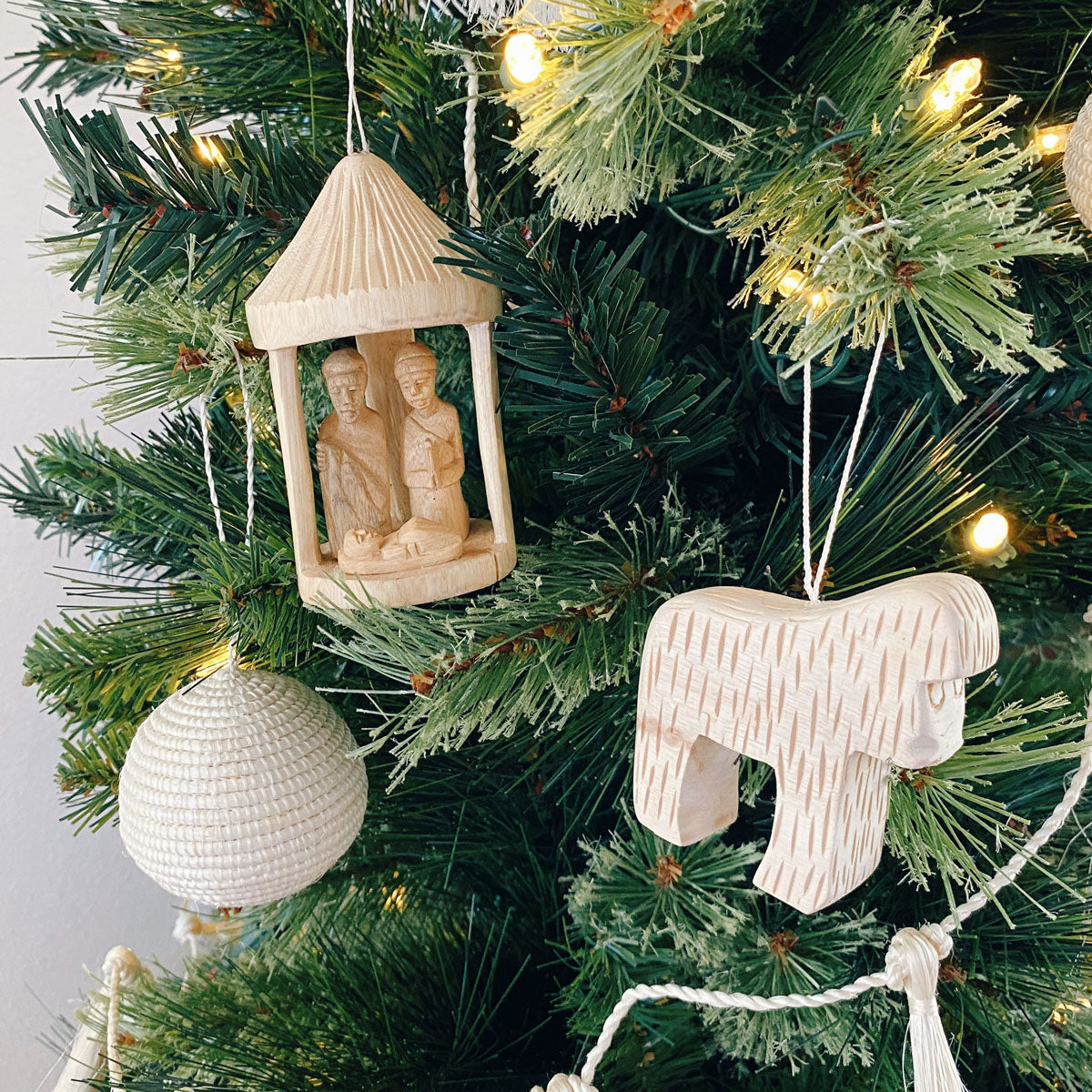 Hand-Carved Nativity Hut Ornament