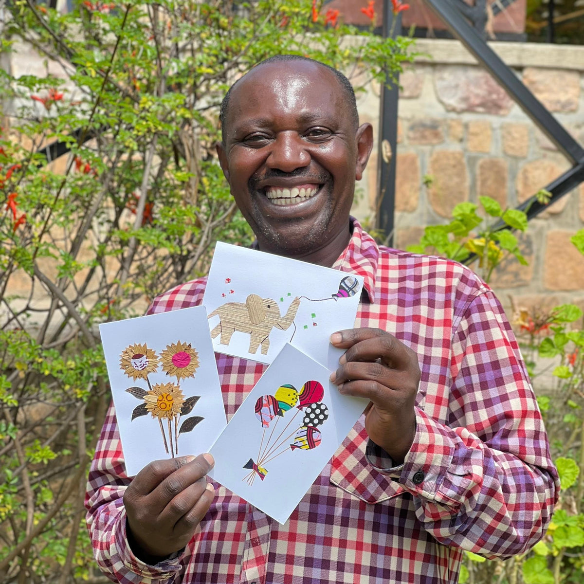 Handcrafted Banana Fiber & Kitenge Elephant Card