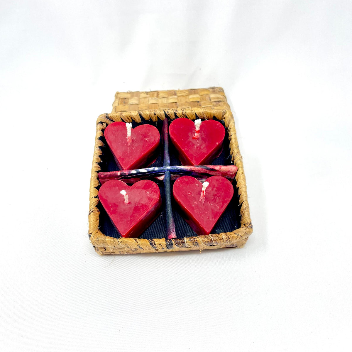 Red Hearts in a Banana Leaf Box with Kitenge bow