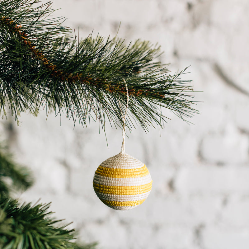 Yellow Striped Woven Ball Ornament