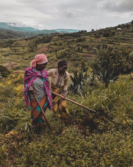 Sperathe cultivating her crops with neighbor