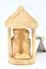 Hand-Carved Nativity Hut Ornament