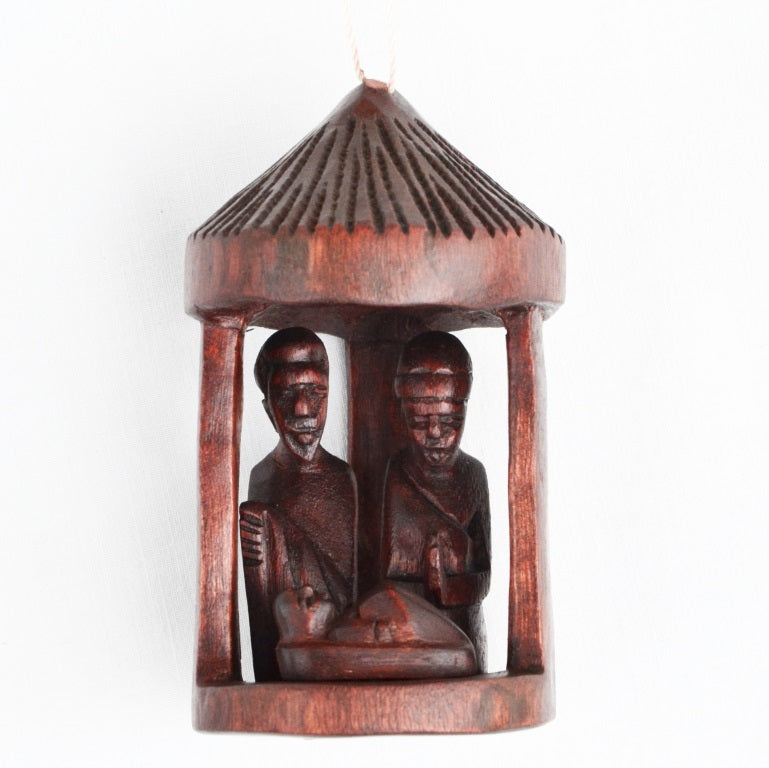 Hand-Carved Nativity Hut Ornament