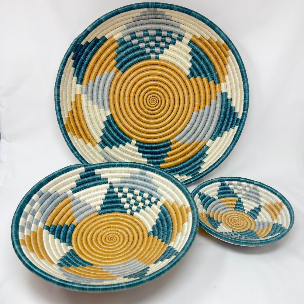 Boutique Diversiform Teal Blue Woven Bowls
