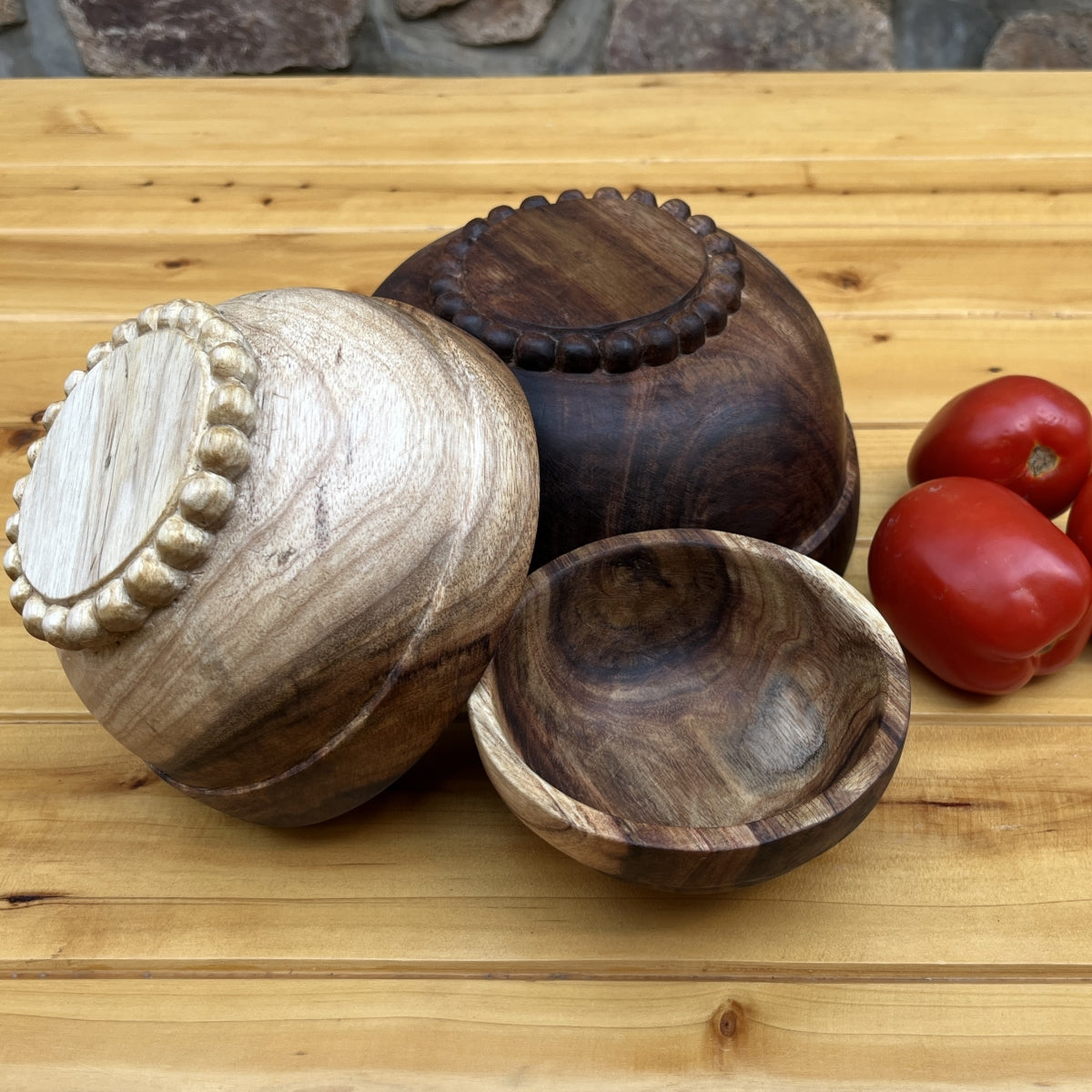 Hand Carved Drew Nesting Bowls- Acacia Wood