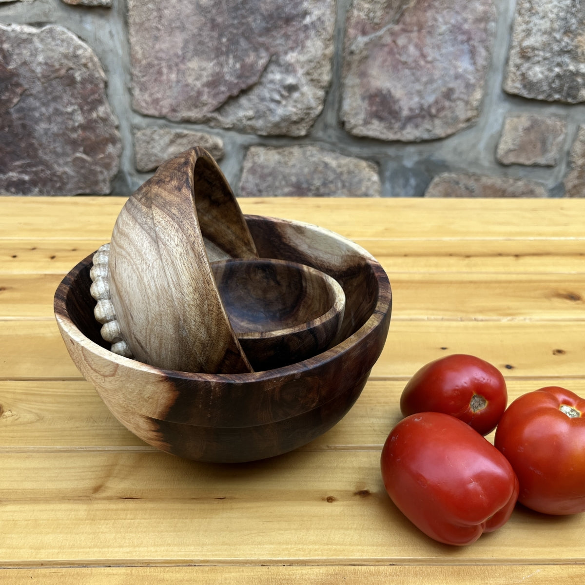 Hand Carved Drew Nesting Bowls- Acacia Wood