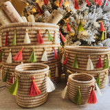 Sutton Woven Storage Basket and Holly Tassel Set