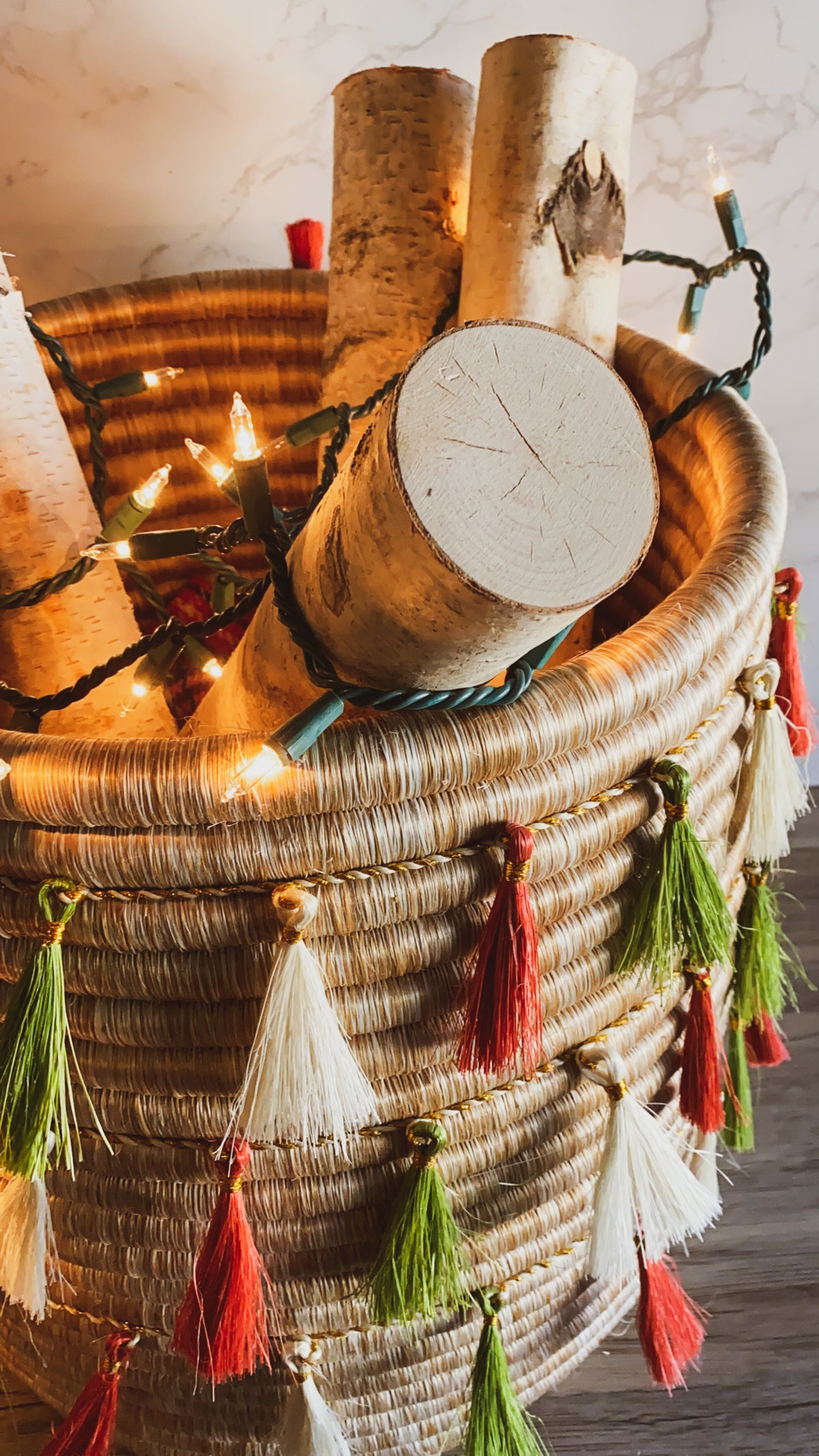 Sutton Woven Storage Basket and Holly Tassel Set