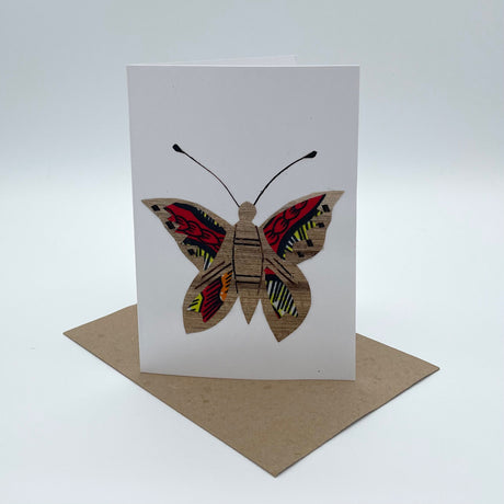 Banana fiber and kitenge butterfly card
