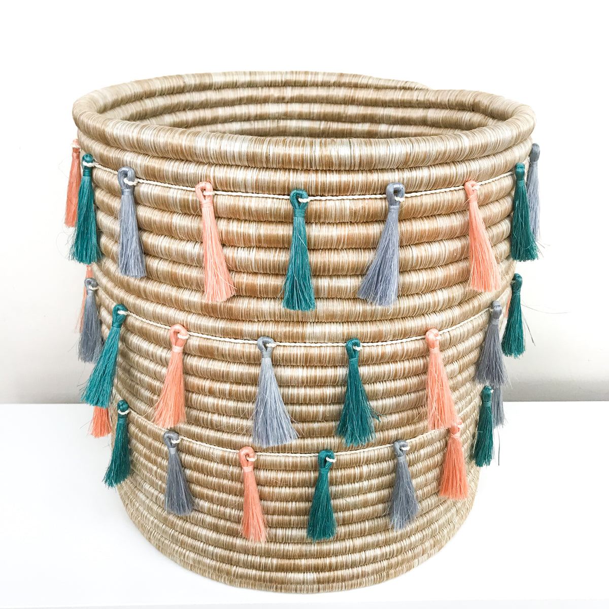 Grand Sutton Basket with three Joyful Tassel Strands