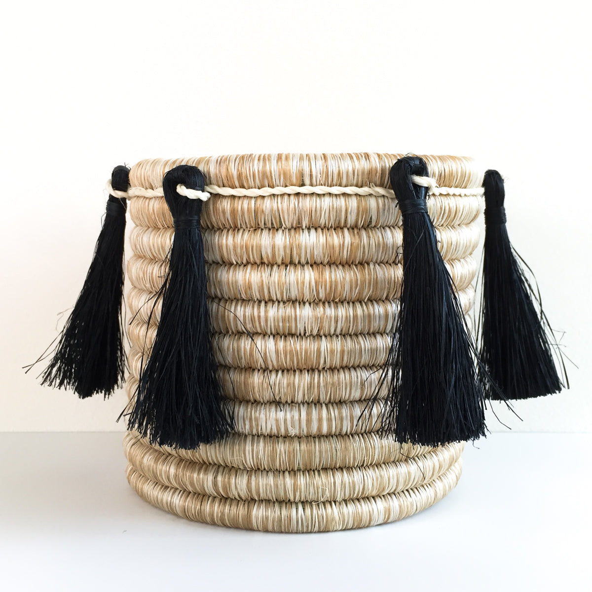 Medium Sutton Basket with Onyx Tassel Strand