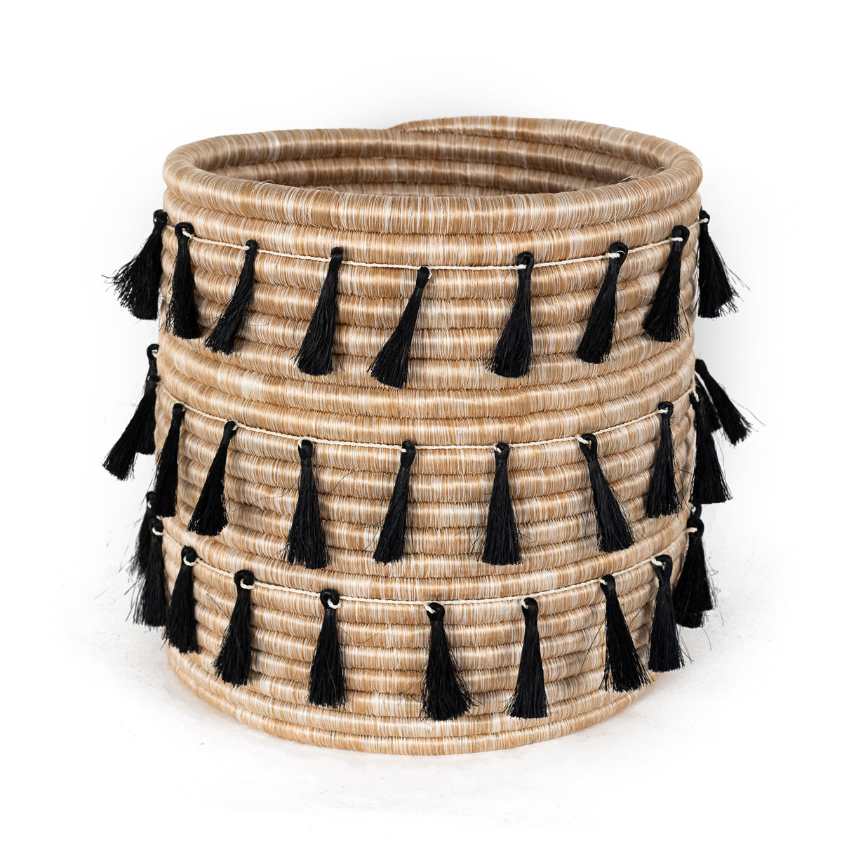 Sutton Woven Storage Basket and Onyx Tassel Set