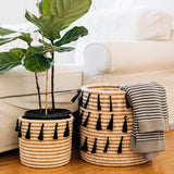 Sutton Woven Storage Basket and Onyx Tassel Set
