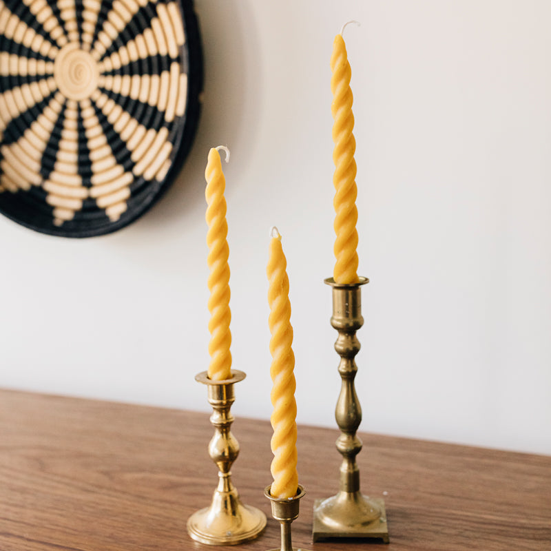 Twisted Beexwax Taper Candles- Set of 3