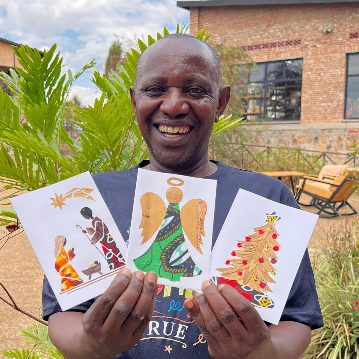 Handcrafted Banana Fiber & Kitenge Bethlehem Star Card