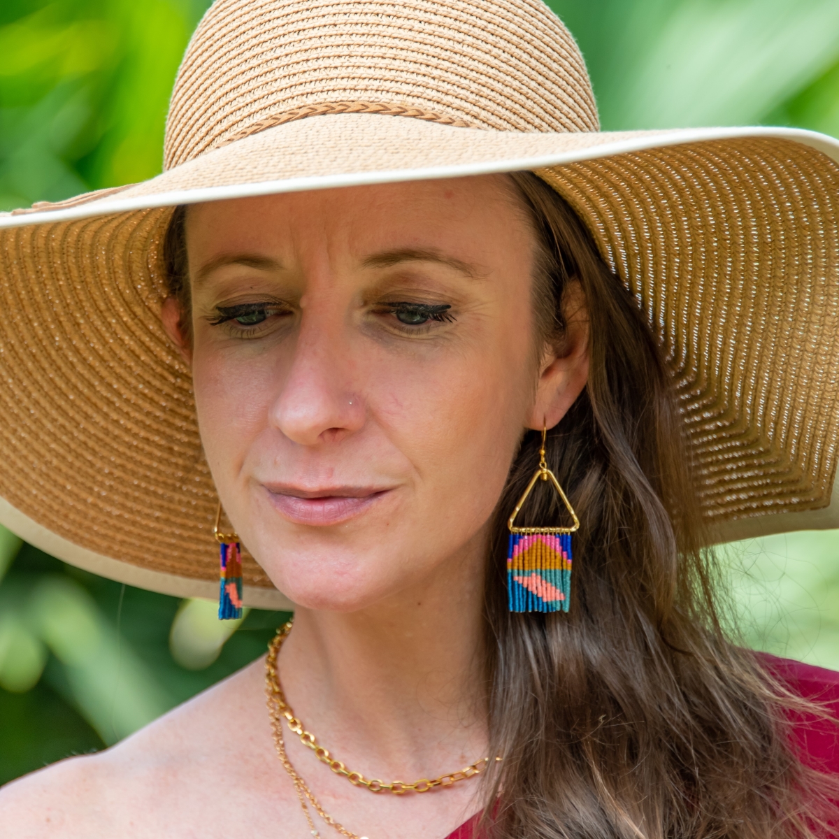 Spring Neon-Fringe Earrings being worn - square - compressed