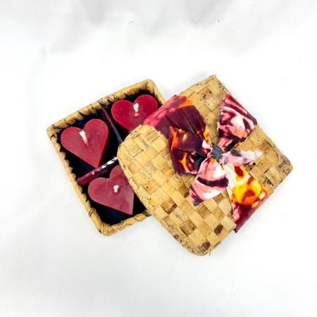 Red Hearts in a Banana Leaf Box with Kitenge bow